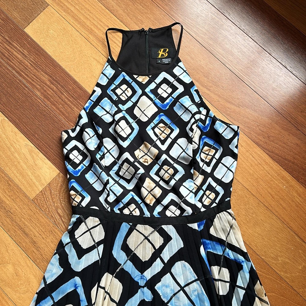 Anthropologie Blue Geometric Maxi Halter Dress with Pleated Skirt, size 2 - Picture 6 of 15